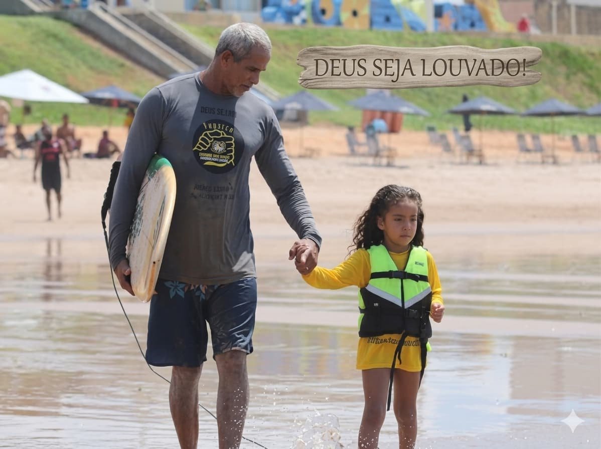 Instrutor e criança na praia
